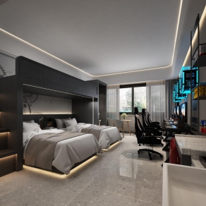 现代电竞酒店客房3D模型下载